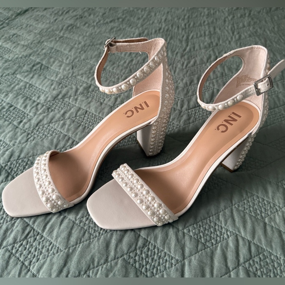 INC International Concepts Pearl Embellished Cream Heels